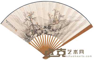 唐熊 秋林临泉 成扇 